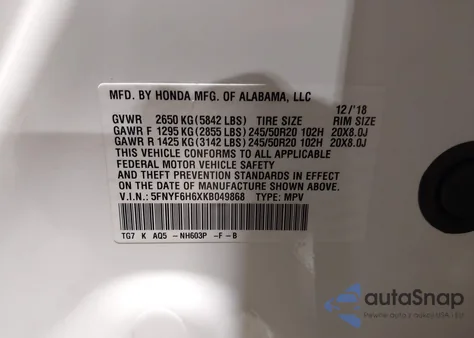 2019 Honda Pilot Touring z USA, uszkodzony, nr VIN 5FNYF6H6XKB049868